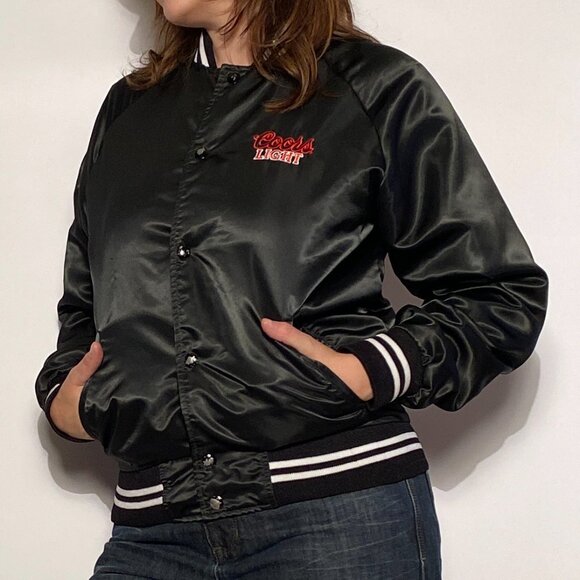 Vintage 1980s COORS LIGHT Beer Embroidered Satin Bomber Jacket! Small to Medium - Picture 8 of 14